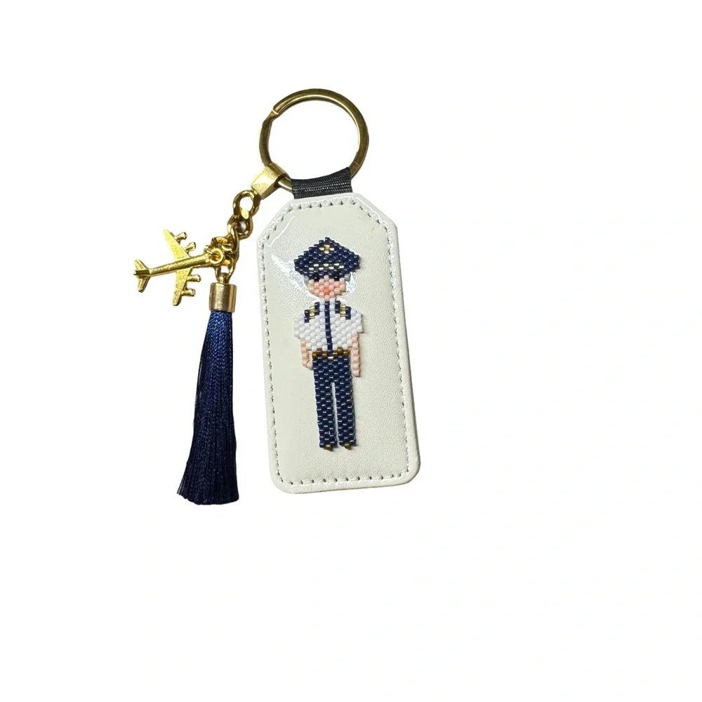 Hand Crafted Cream and Navy Pilot Key Holder